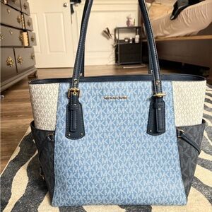 Michael Kors Blue and Cream Tote Bag